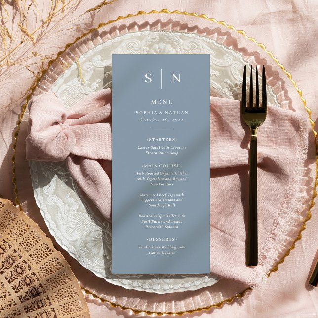 Menu Minimal et chic | Mariage bleu et blanc Dusty (Créateur téléchargé)