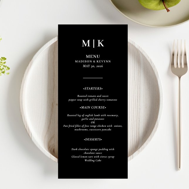 Menu Minimal et chic | Mariage noir et blanc (Créateur téléchargé)