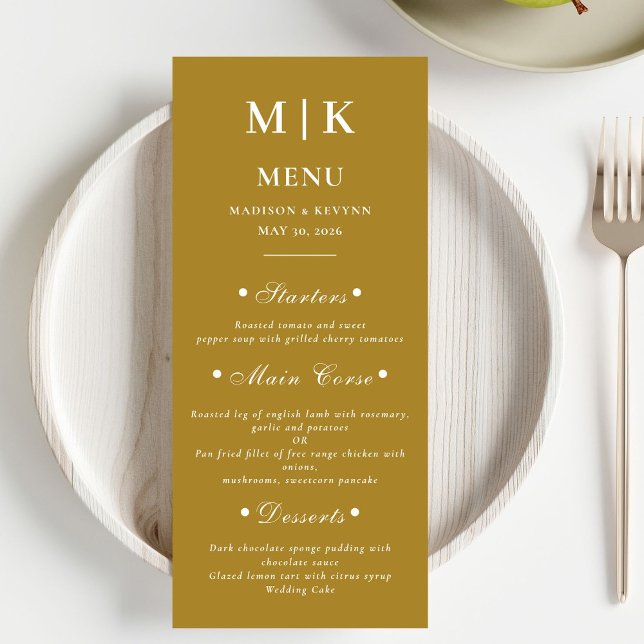 Menu Minimal et chic | Mariage or et blanc (Créateur téléchargé)