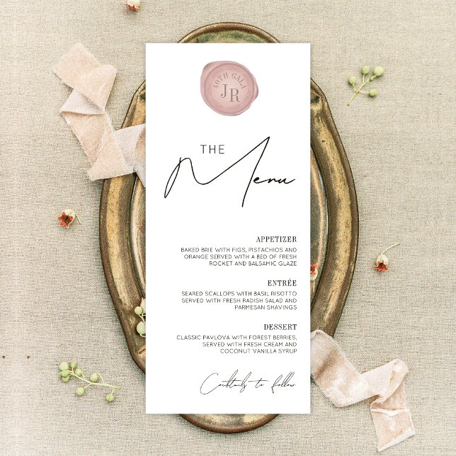 Menu Minimal Simple Pink Wax Stamp Gala Dîner (Créateur téléchargé)