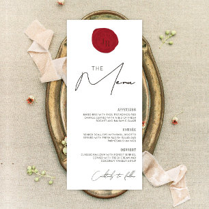 Menu Minimal Simple Rouge Cire Stamp Gala Dîner