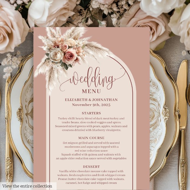 Menu Minimalist Arch Powder Pink Pampas Floral Wedding  (Minimalist Arch Powder Pink Pampas Floral Wedding Menu)