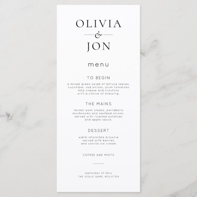 Menu Minimalist Black and White Wedding  (Devant)