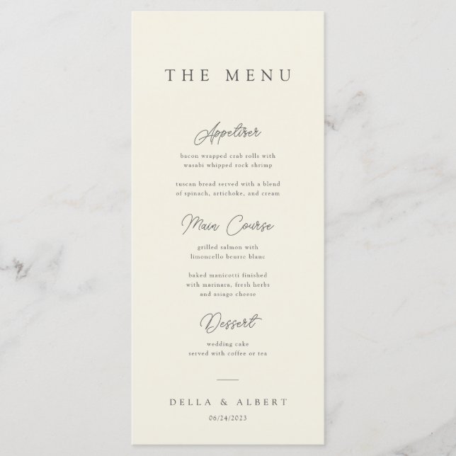 Menu Minimalist Calligraphic Ivory Wedding (Devant)