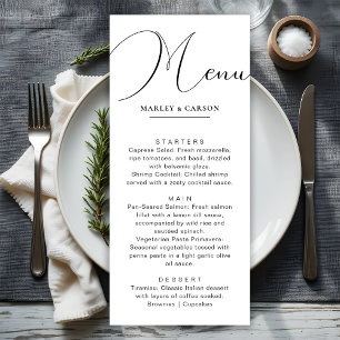 Menu Minimaliste Chic Calligraphie Script Mariage Dîner