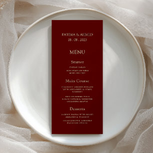 Menu minimaliste de dîner de mariage or bordeaux é