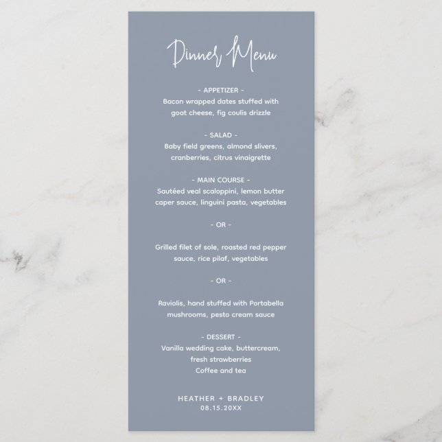 Menu Minimaliste Dusty Blue Mariage moderne (Devant)