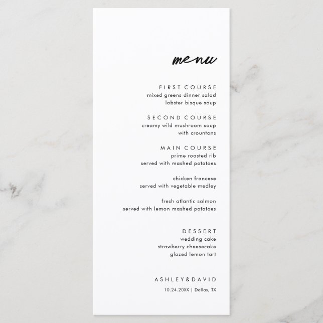 Menu minimaliste et simple Mariage invité (Devant)