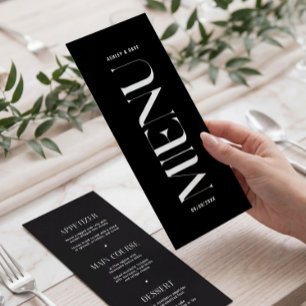 Menu minimaliste Mariage noir classique