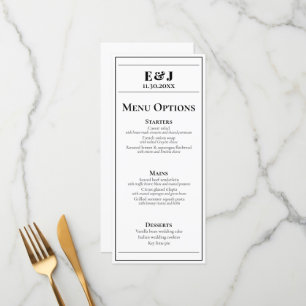 Menu minimaliste Mariage noir et blanc