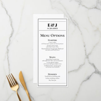 Menu minimaliste Mariage noir et blanc