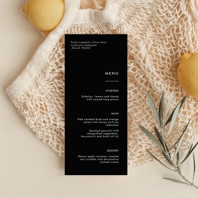 Menu minimaliste Mariage noir simple (Créateur téléchargé)
