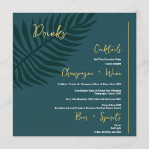 Menu minimaliste Mariage Palm Leaf Boissons Bar