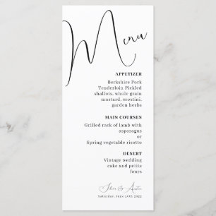 Menu Minimaliste mariage texte et photo manuscrit