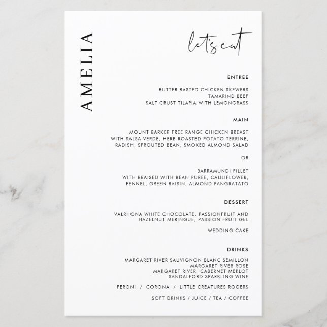 Menu minimaliste moderne avec nom (Devant)