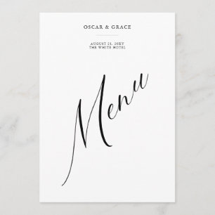 Menu minimaliste moderne Mariage noir et blanc