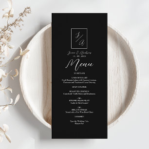 Menu minimaliste moderne Mariage noir et blanc