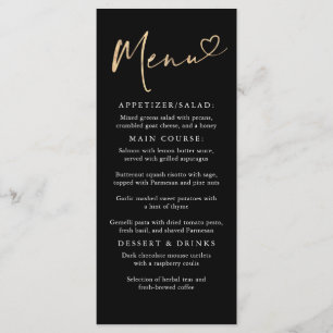 Menu minimaliste moderne noir et or