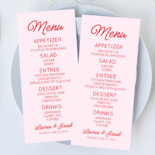 Menu minimaliste moderne rose et Mariage rouge