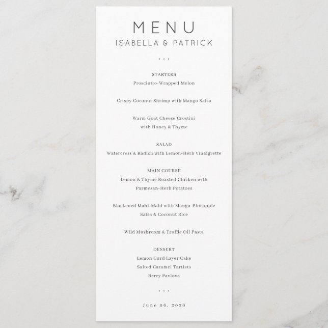 Menu Minimaliste Noir Élégant (Devant)