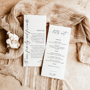 Menu Minimaliste + Note Merci   Mariage Napkin
