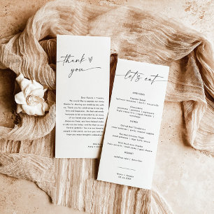 Menu Minimaliste + Note Merci   Mariage Napkin