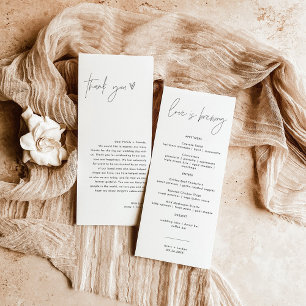 Menu Minimaliste + Note Merci   Mariage Napkin