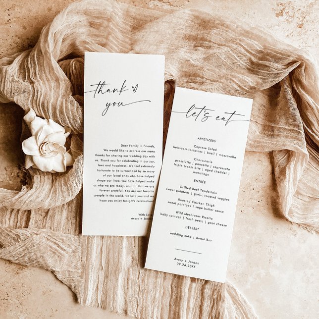 Menu Minimaliste + Note Merci | Mariage Napkin (Créateur téléchargé)