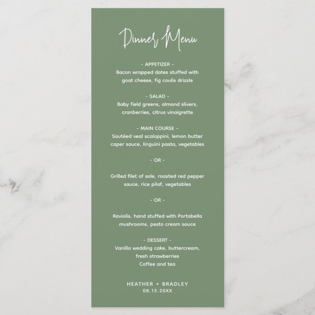 Menu Minimaliste Sage Vert Mariage moderne (Devant)