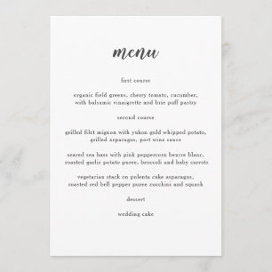 Menu minimaliste sensible de mariage
