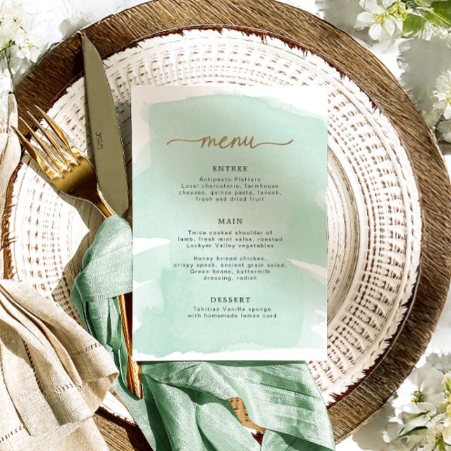 Menu Mint Green Watercolor Gold (Créateur téléchargé)