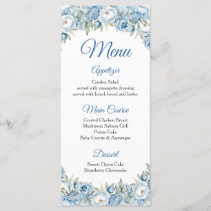 Menu Mis Quince Bleu Floral Argent Couronne Quinceañera