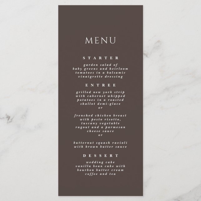 Menu Mocha Brown Chic Moderne Élégant Dîner Mariage (Devant)