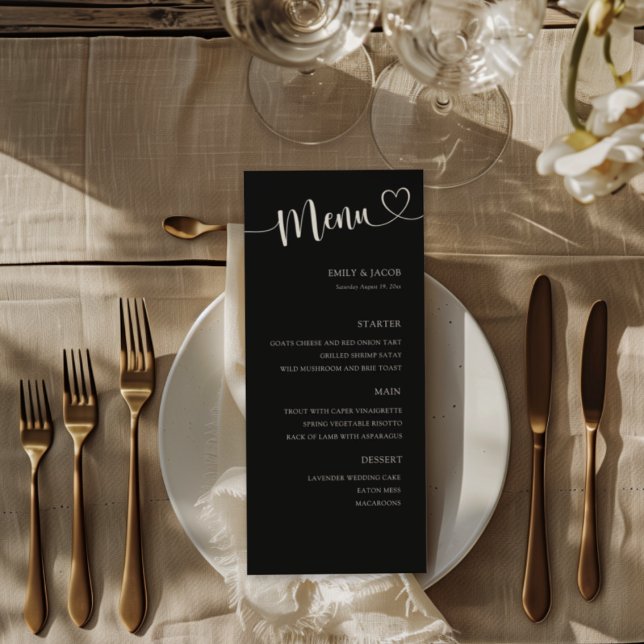 Menu Modern Black & White Calligraphy Wedding (Créateur téléchargé)