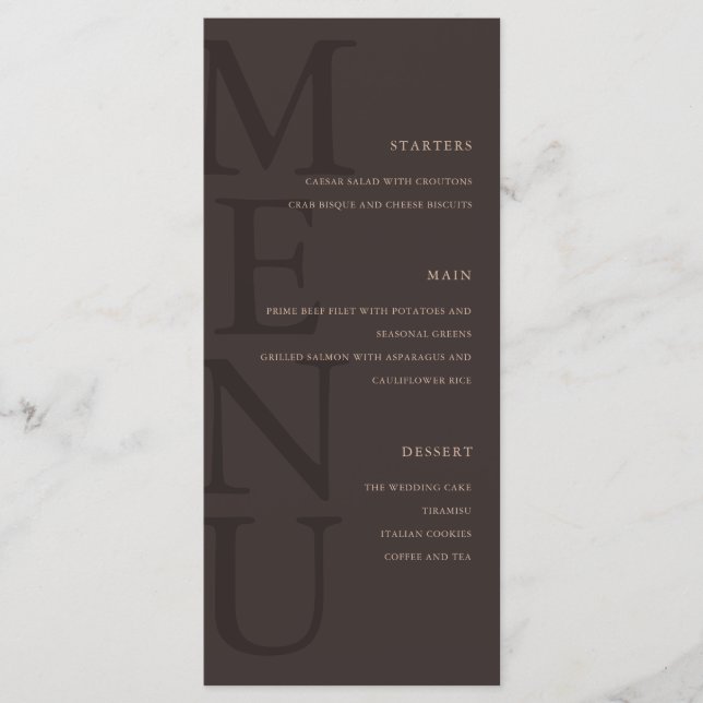 Menu Modern Brown Minimalist Wedding (Devant)