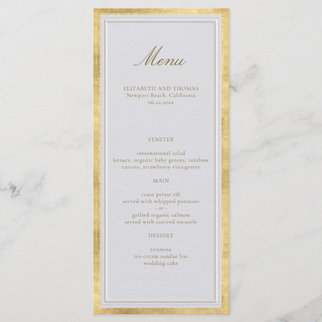 Menu Modern Classic Elevated Gold Ivory Formal Wedding (Devant)
