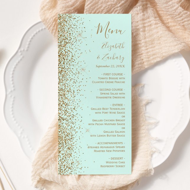 Menu Modern Gold Glitter Mint Green Wedding (Créateur téléchargé)