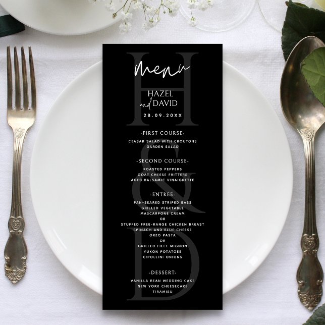 Menu Modern Minimalist Black and White Monogram Wedding (Créateur téléchargé)
