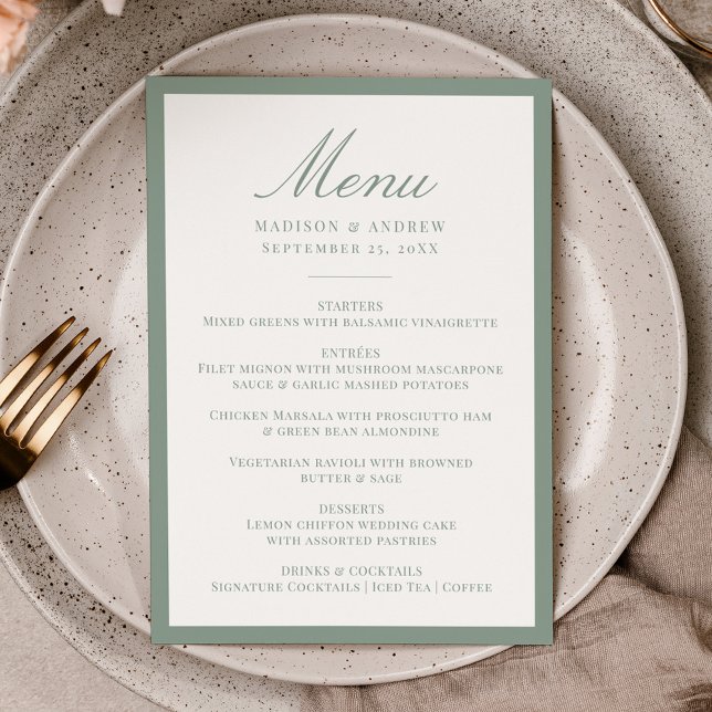 Menu Modern Sage Green Border Wedding (Créateur téléchargé)