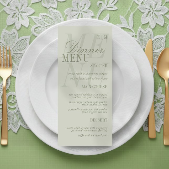 Menu Modern Script Sage Green Formal Wedding (Set the dinner tables of your big day with this Modern Script Sage Green Formal Wedding Menu! )