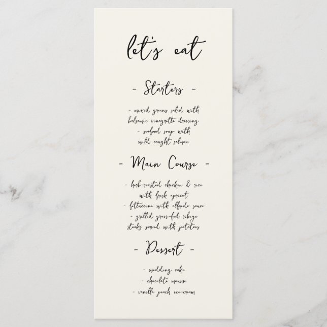 Menu Modern Vintage Handwriting Wedding Dinner (Devant)