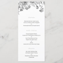 Menu moderne à fleurs noir et blanc mariage