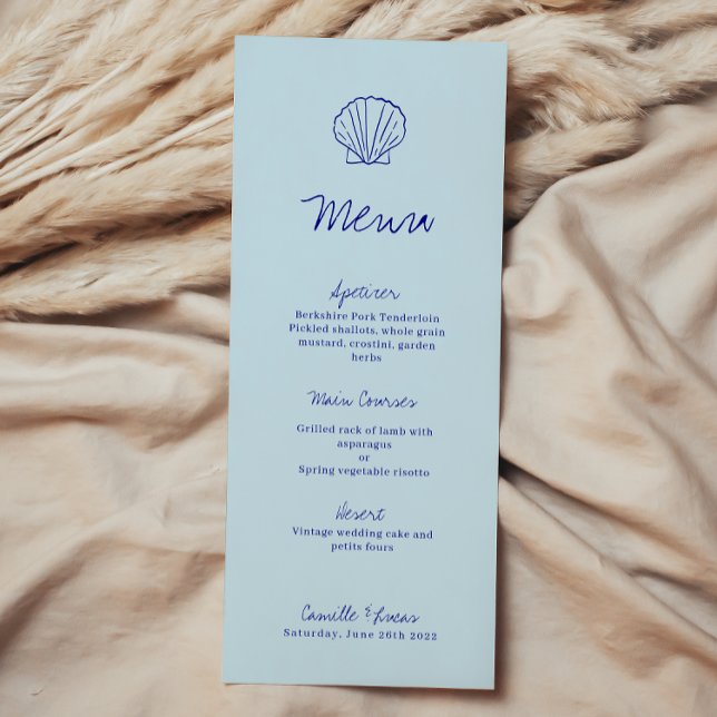 Menu moderne Blue Mediterranean Shell Mariage (Créateur téléchargé)