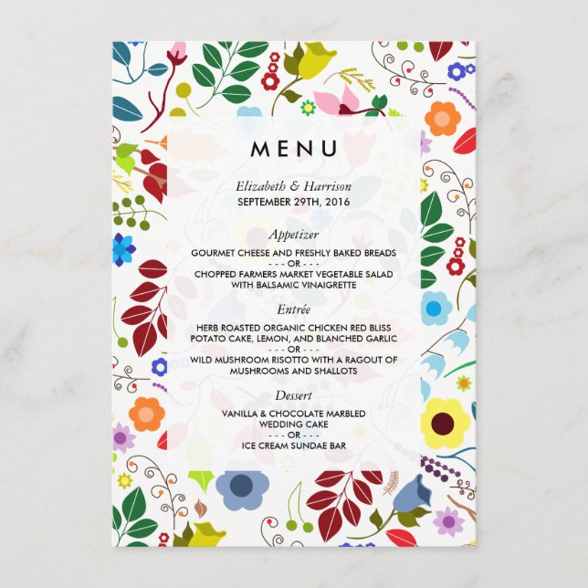 Menu moderne Boho Chic Floral Mariage (Devant)