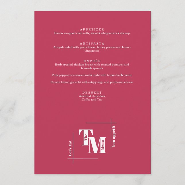 Menu Moderne Chic Viva Magenta Minimal Merci Mariage (Devant)