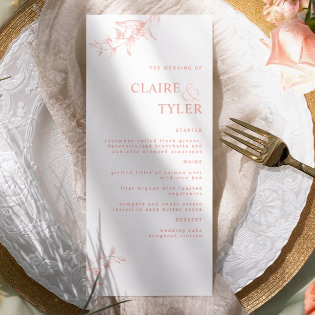 Menu Moderne Elegant Chic Blush Rose et Peach Mariage (Créateur téléchargé)