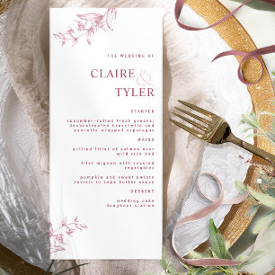 Menu Moderne Elegant Chic Bourgogne et Mariage rose