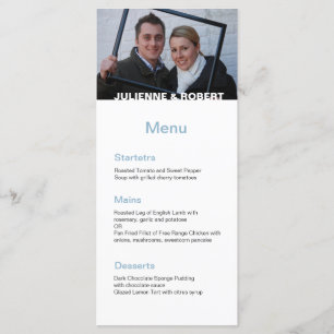 Menu moderne élégant de mariage de photo de bleus