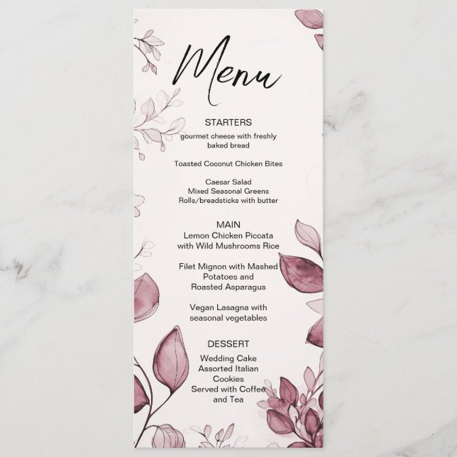 Menu moderne Feuille Mariage (Devant)