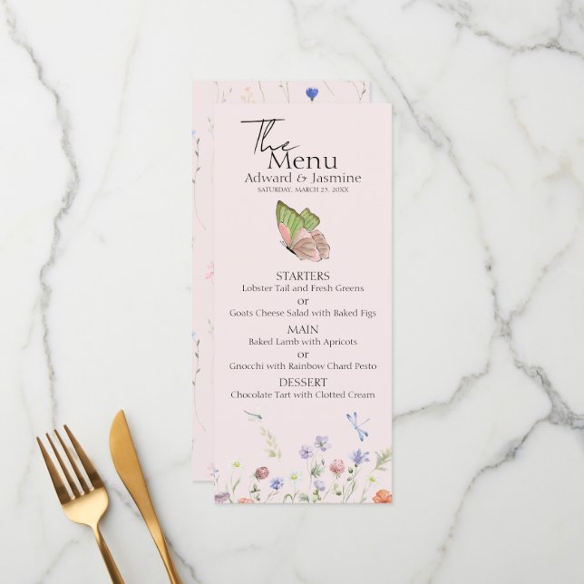Menu Moderne Fleur sauvage  Mariage Floral (Devant/Arrière en situation)